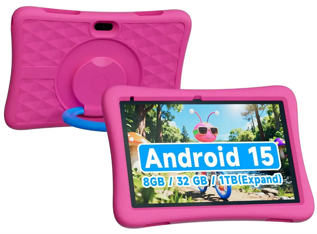 ZZB Kids Tablet 10 Inch, Android 15.0, 8GB (3+5 Extended) RAM, 32GB ROM (Expandable to 1TB), Dual Camera, 6000mAh, Preloaded with Kid-Friendly Apps, Tablet with Case,Android Tablets for Kids (Pink)