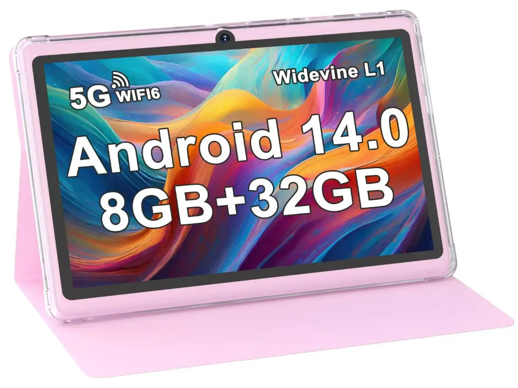 Tablet with Case 7 inch Tablet Android 14, 8GB RAM (5GB Expandable) 32GB ROM 7" Tabletas Supports 1TB MicroSD, Long Battery Dual Camera Tableta 5G WiFi-6 Android tablets with Tablets Protective Cover