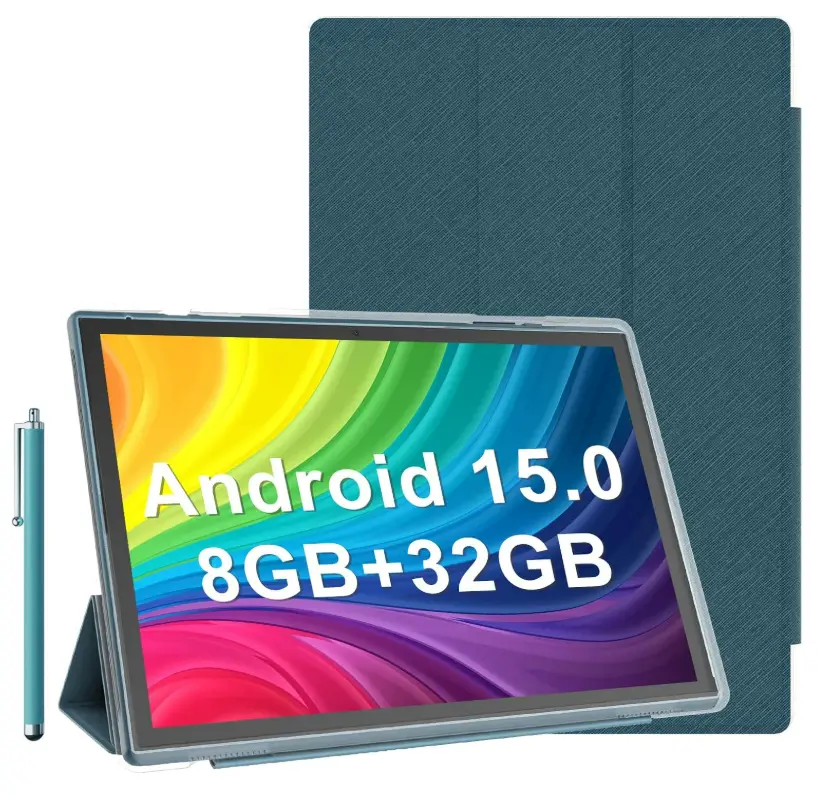 10 Inch Tablet Android 15 Tablets With Case Stylus 8GB RAM 32GB ROM Support 1TB Expand, 6000mah Battery 10 IN Android Tableta, Dual Camera WiFi-6 Bluetooth 10.1'' Android Tablet With Protective Cover
